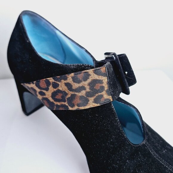 Vintage Thierry Rabotin Black Suede Leopard Mary Jane Chunk Heels, Italy, 38 1/2 - Picture 7 of 11